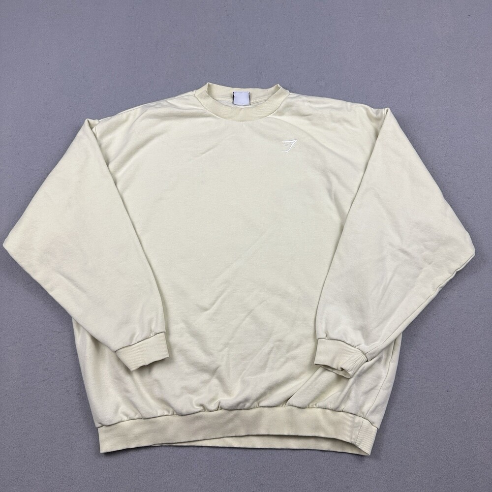 Gymshark Sweatshirt Men Medium Yellow Solid Pullover Crewneck Logo Athleisure *